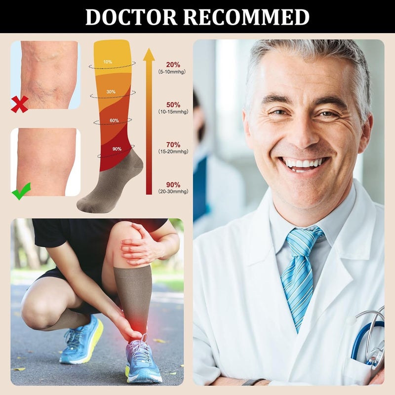 Tisancy 4 Pairs Cotton Compression Socks for Women Men 20-30mmhg Is Best Support Stocking for Running Hiking Cycling - Image 2